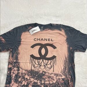 Gildan Pink and Black Bleached Logo Tee
